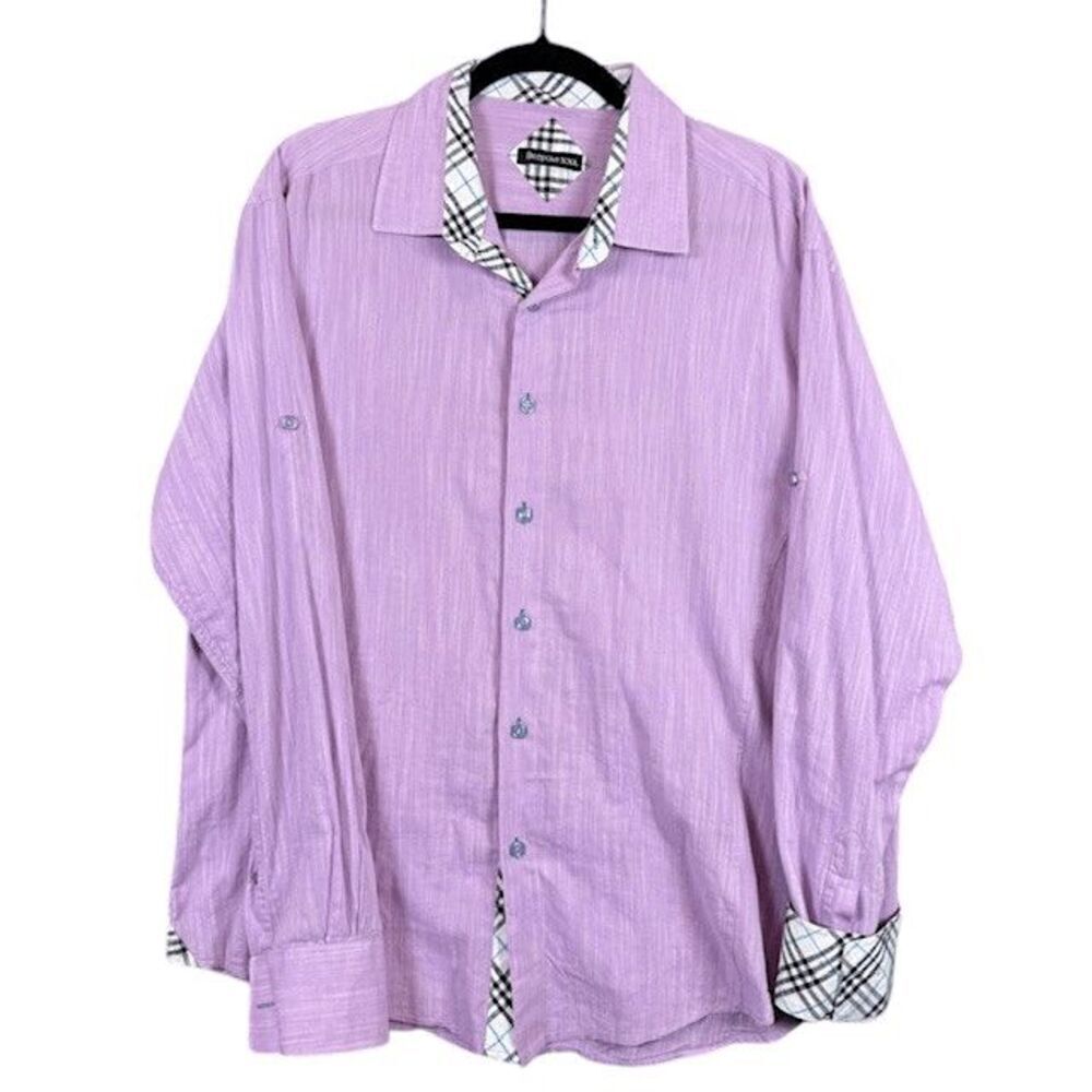 Bespoke‎ Button Front Lavender Purple Contrast Plaid Flip Cuff Size XXL